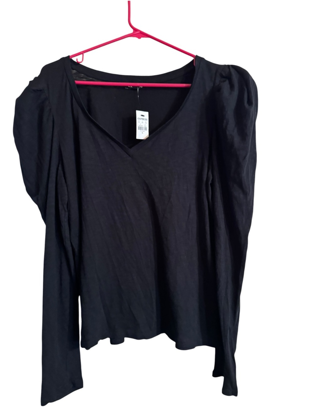NWT Express Black Women's V-Neck Puff Shoulder Top Size XL